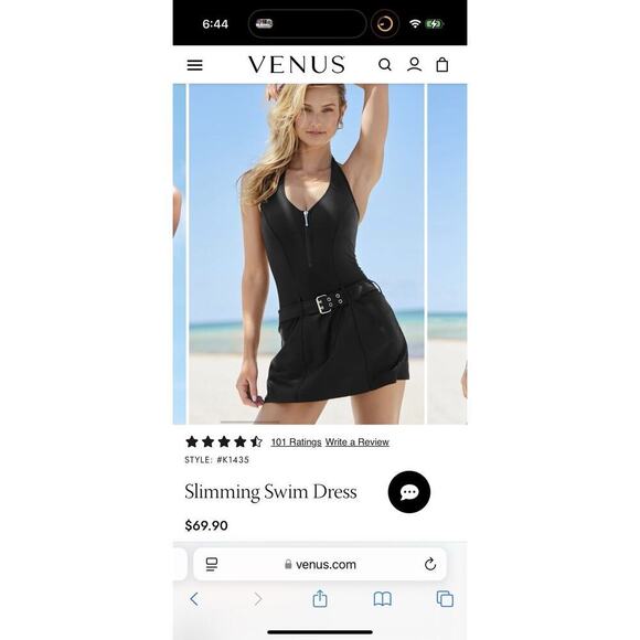 Venus Slimming Swim Dress Black Halter Belted One Piece Swimsuit Womens 16 - Picture 2 of 14